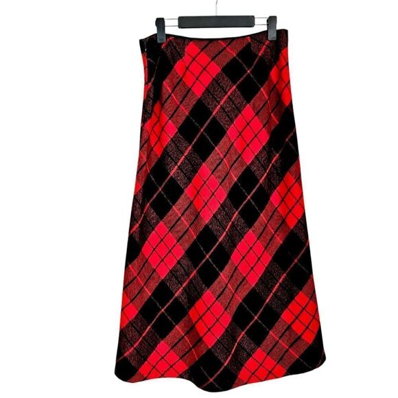 Tailor B. Moss Vintage Wool Blend Red Tartan Plaid Straight Cut Midi Skirt 10 - Picture 1 of 4